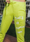 Alsiha Marie Wearing Thats so freaking dope Neon pants, Close up of pants, Screen print White and black